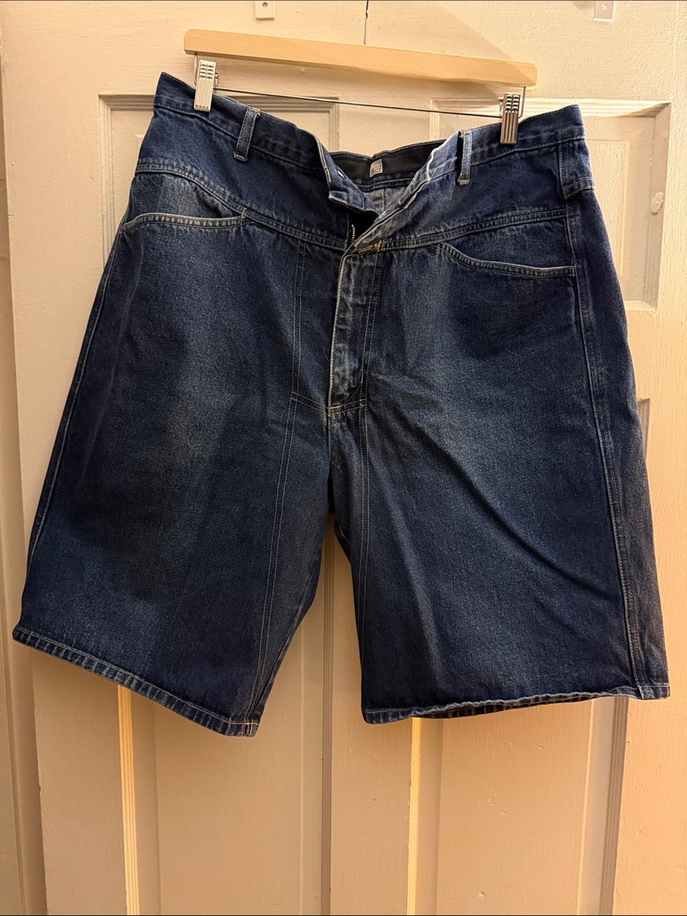 Vintage 90s Marithe Francois Girbaud Navy Blue Denim Carpenter Shorts